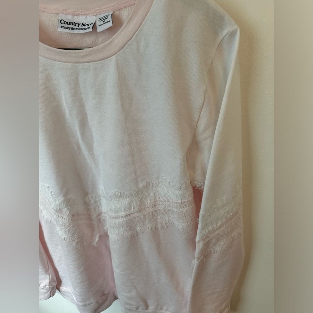 Country Store Women’s Crew Neck Sweatshirt Light Pink & White Lace Detail Cotton - Picture 8 of 9